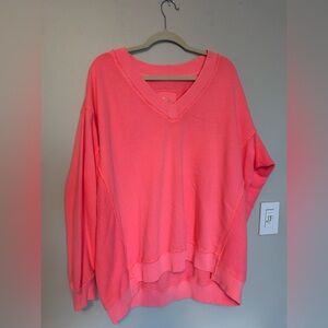 Aerie Bright Pink V-Neck Sweatshirt medium oversized